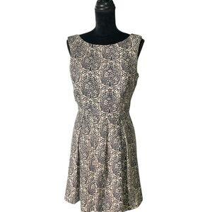 Pink Martini Blue and Cream Patterned Fit and Flare Linen Dress